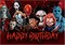 Horror Themed Birthday Edible Image Edible cake topper for 1/4 sheet cake or larger